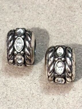 🆕Listing 2 Brighton Quintet beads in Silver Marquis-shape clear crystals Retired